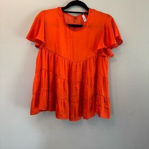Glam Vibrant Orange Ruffled‎ Blouse